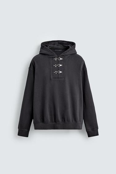 HOODIE WITH TOGGLES - Grey by Zara