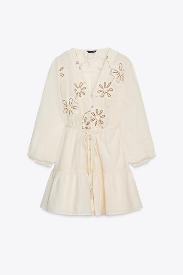 ROBE STRUCTURE BRODERIES - Écru de Zara - Image 6