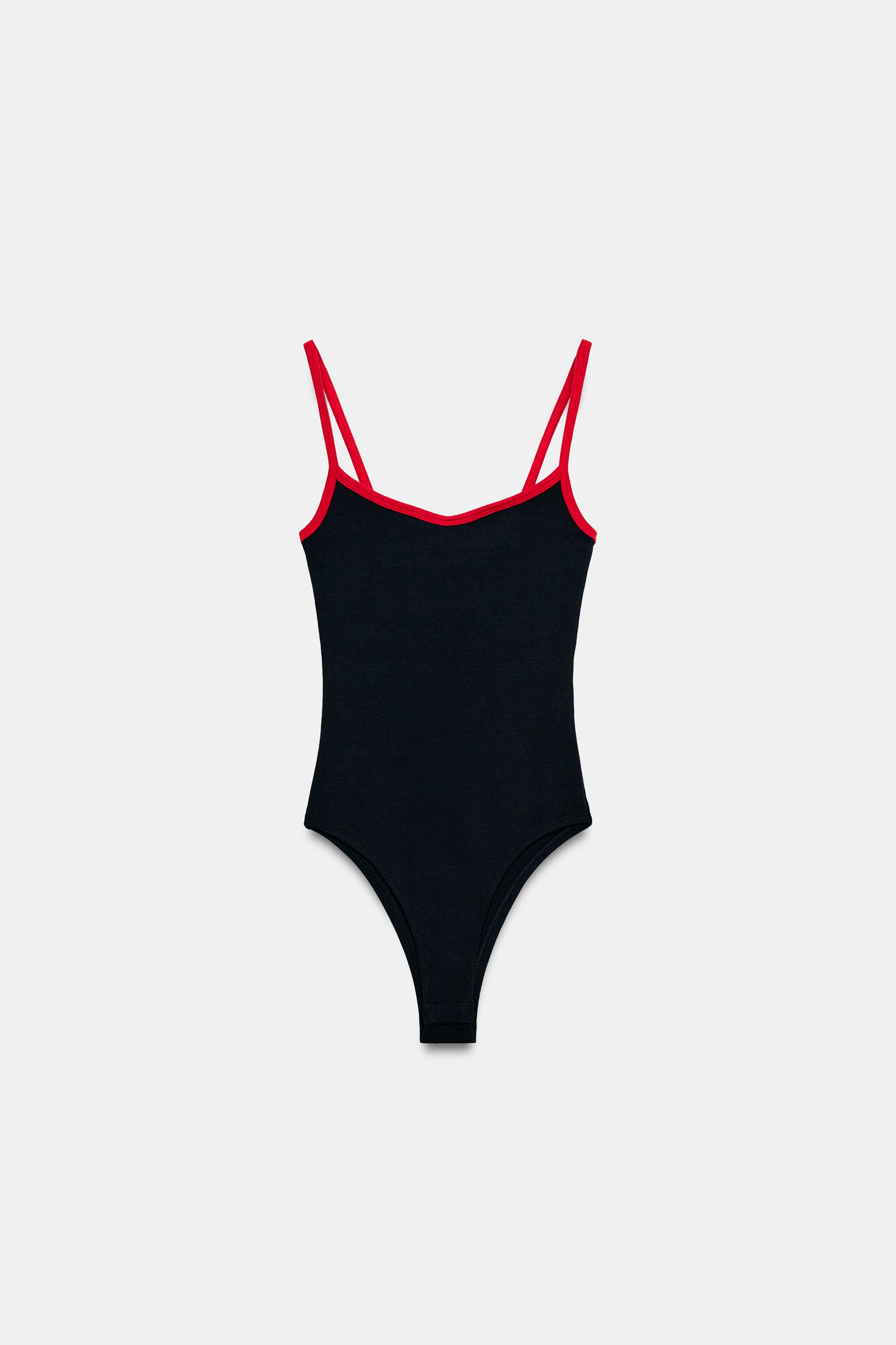 CONTRAST TRIM BODYSUIT — Red / Navy
