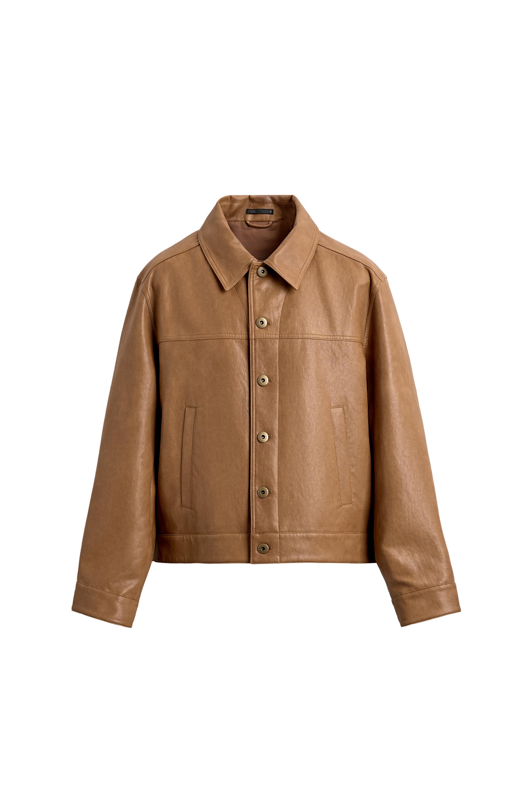 REGULAR FIT FAUX LEATHER OVERSHIRT - taupe brown | ZARA United States