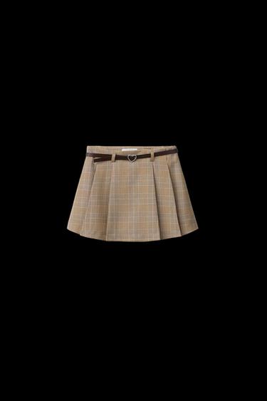 CHECK BELTED BERMUDA SKORT - Light beige by Zara - Image 0