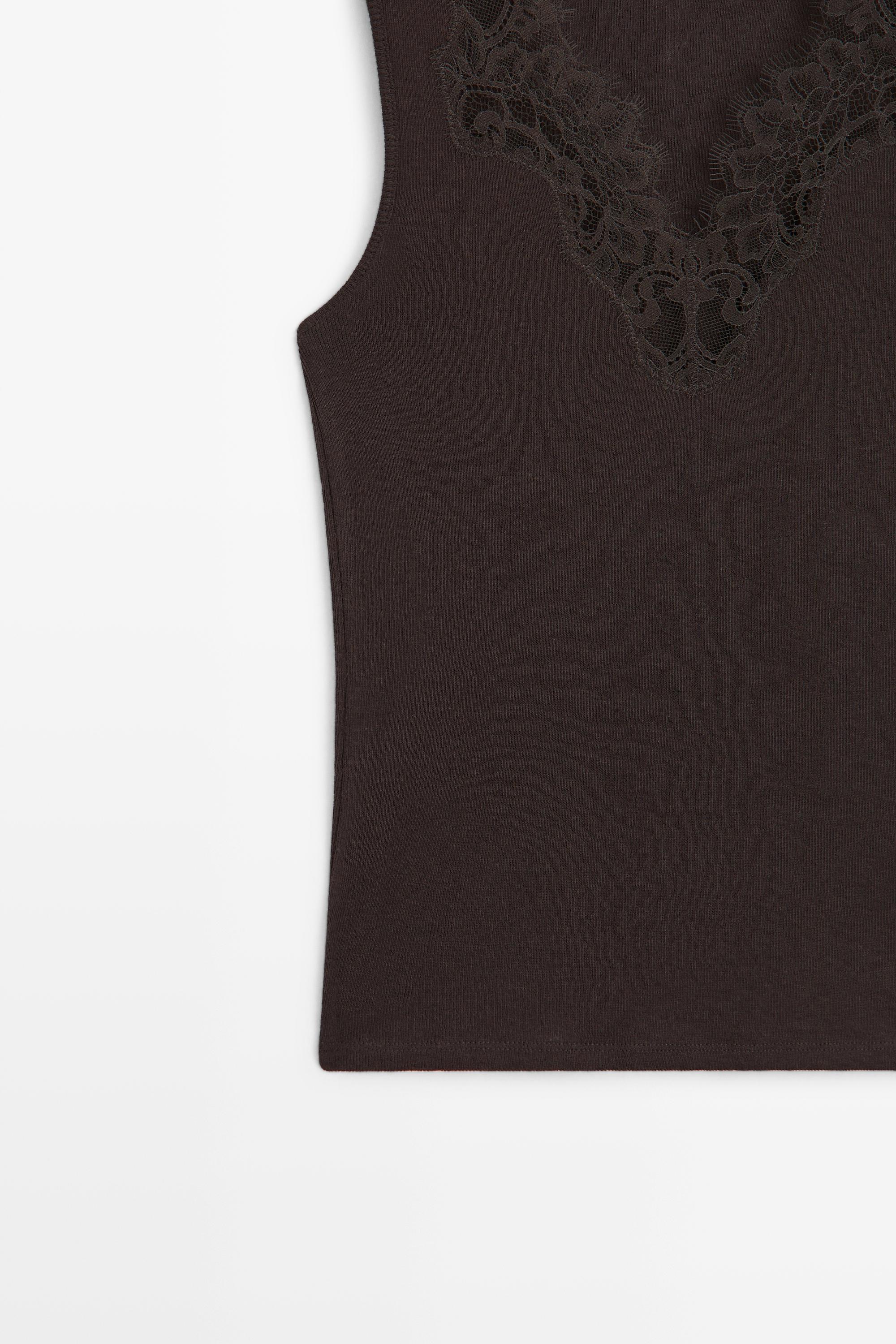 Top façon lingerie en coton et cachemire