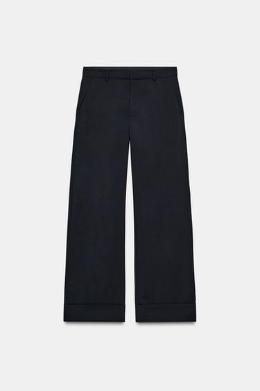 Zara 100% WOOL PANTS ZW COLLECTION - Dark navy