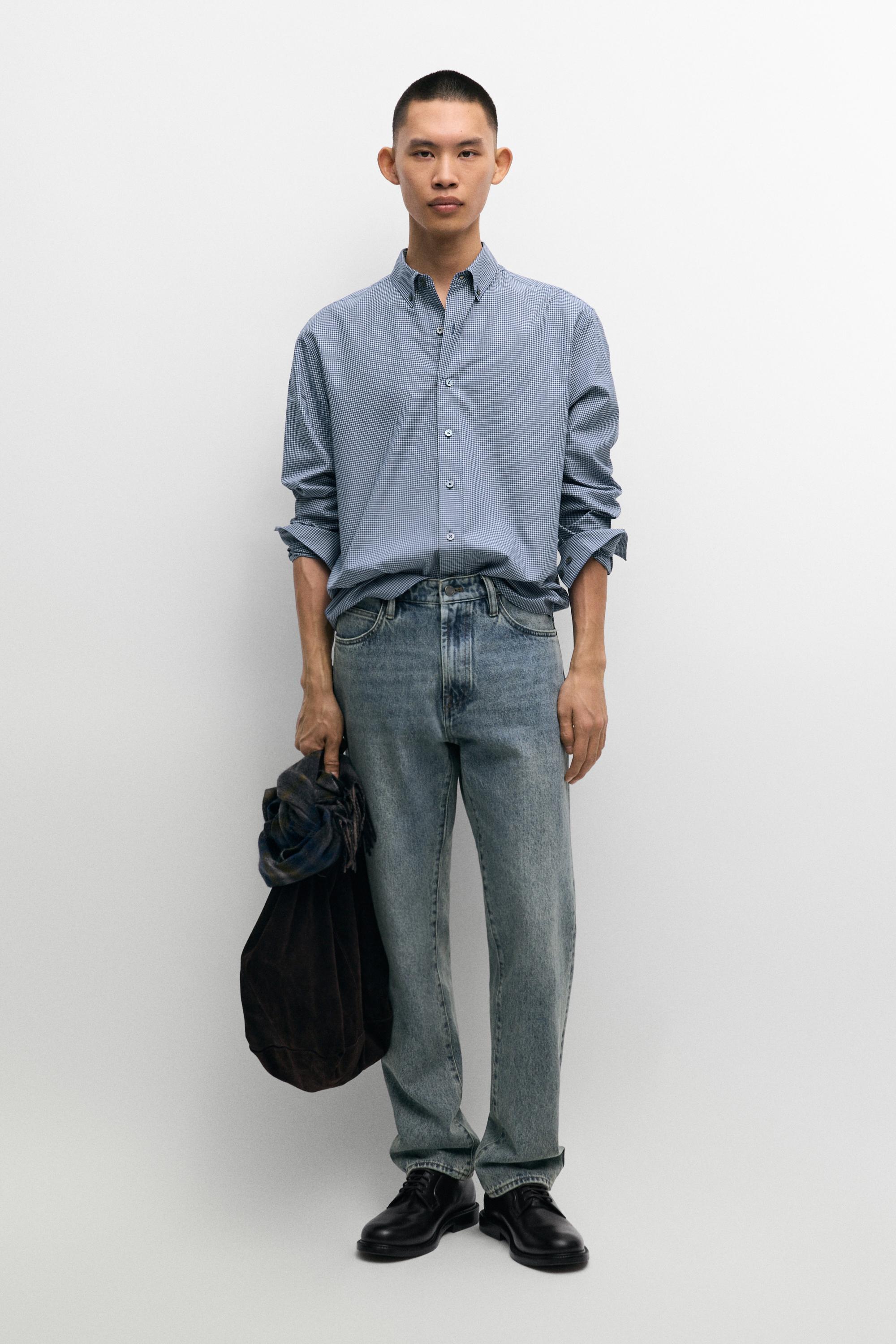 Regular fit micro-check shirt