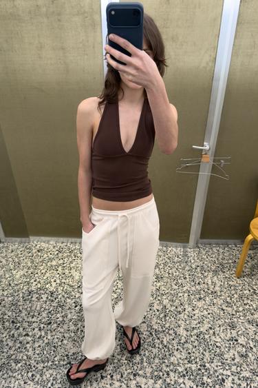 PANTALON JOGGER À POCHES - Écru de Zara