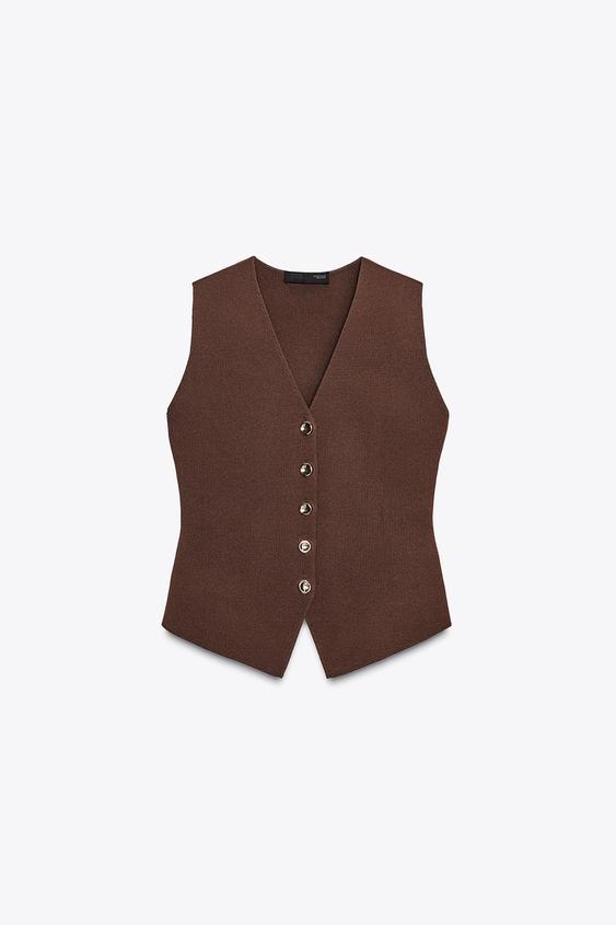 TOP GILET EN MAILLE UNI