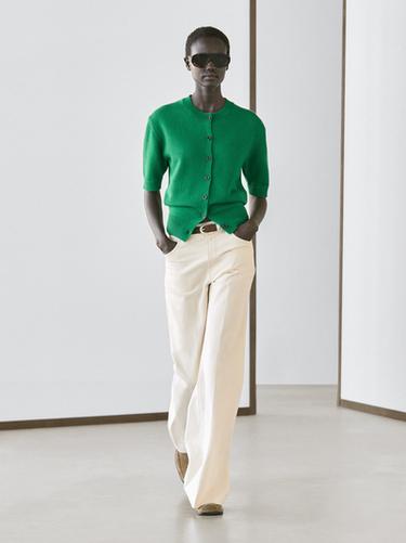 Zara Cotton blend short sleeve knit cardigan - Green