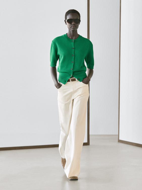 Cotton blend short sleeve knit cardigan