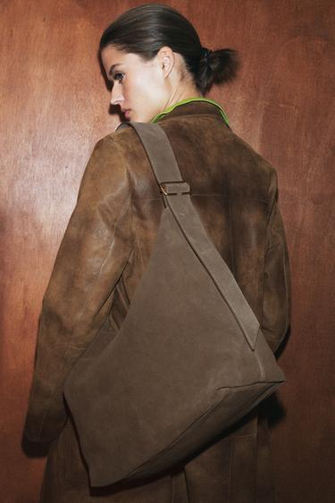 MAXI LEATHER BUCKET BAG WITH RING DETAIL - Brown by Zara - Image 1