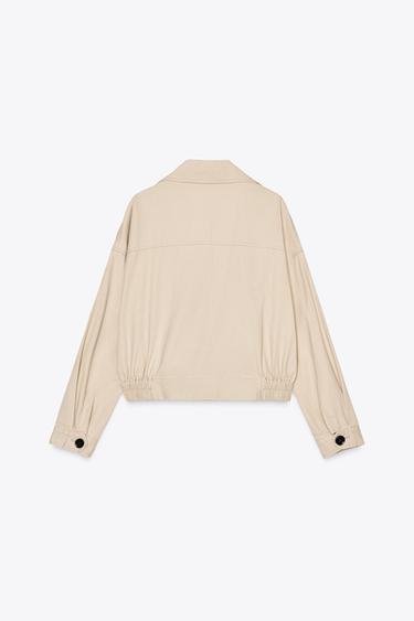 CROPPED JACKET WITH ELASTICATED HEM - Ecru by Zara - Image 6