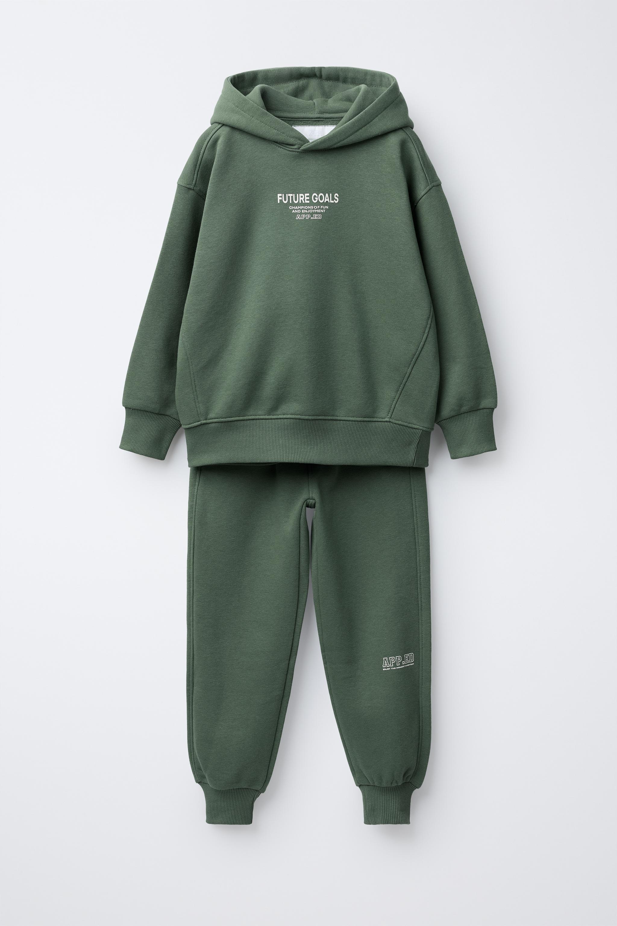 ENSEMBLE SWEAT ET PANTALON JOGGER INSCRIPTION Vert moyen ZARA
