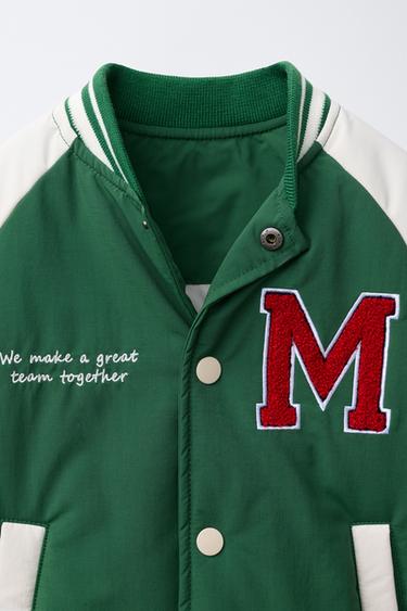 EMBROIDERED VARSITY BOMBER JACKET - Green by Zara - Image 5