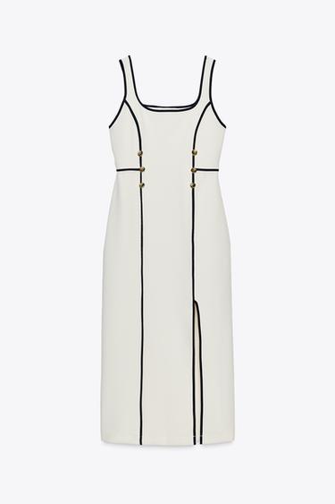コントラストパイピング入りミディ丈ワンピースライトベージュZaraのコントラストパイピング入りミディ丈ワンピース - ライトベージュ