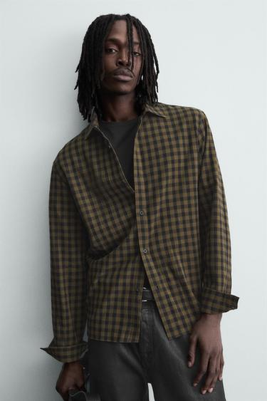 RELAXED FIT CHECK SHIRT - Dark brown by Zara - Image 5