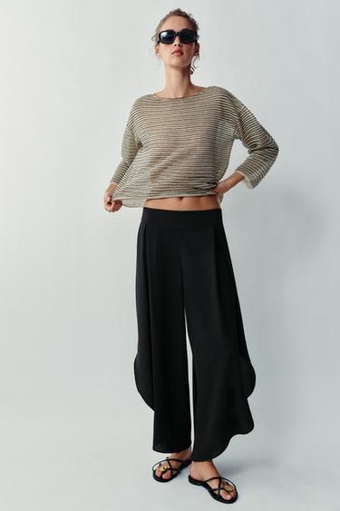 Zara FLOWY VENTED PANTS - Black
