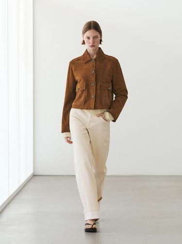 Chaqueta piel ante - Marrón de Zara