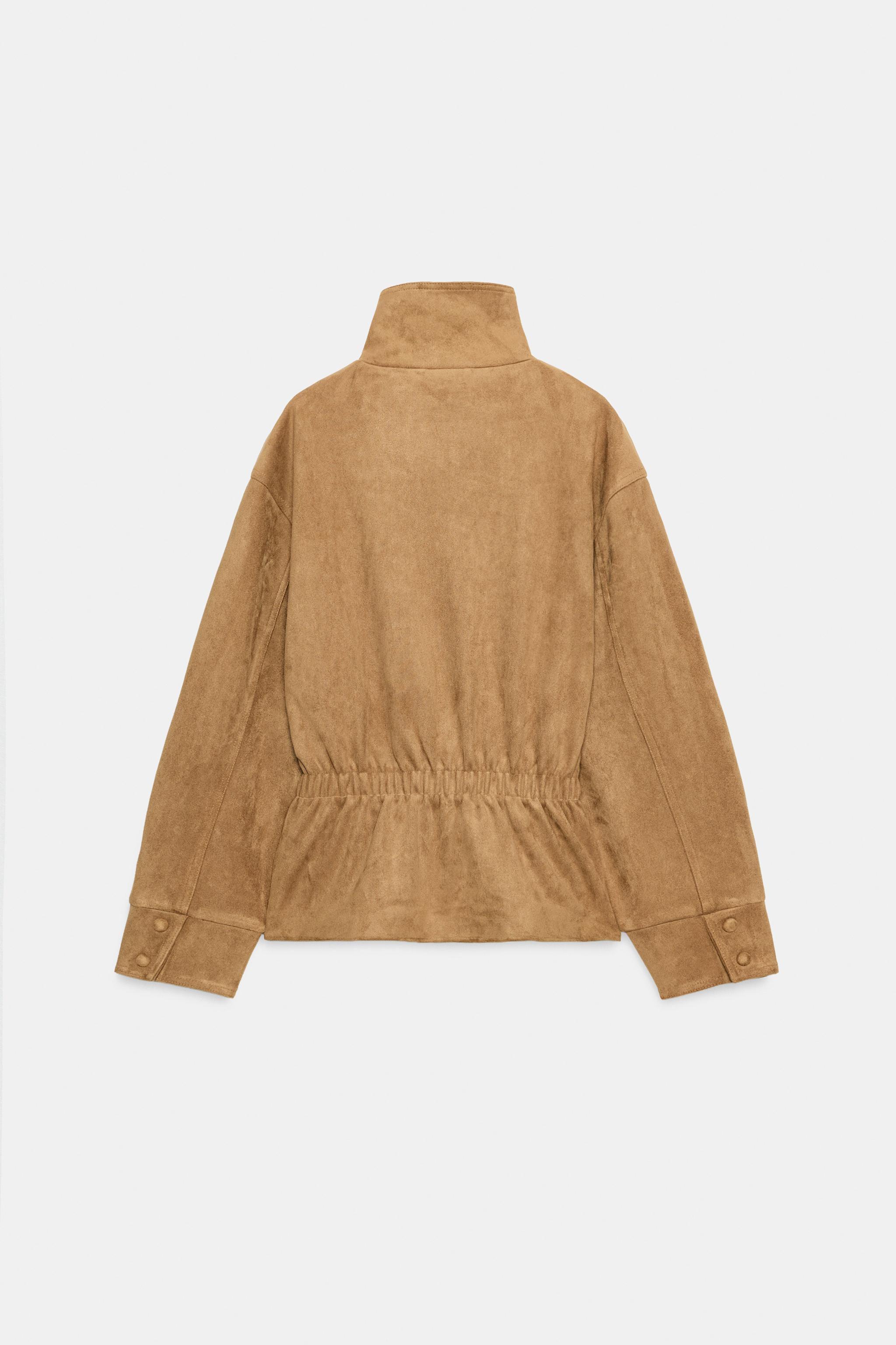 ベルト付きフェイクスエードジャケット - ダークキャメル | ZARA Japan