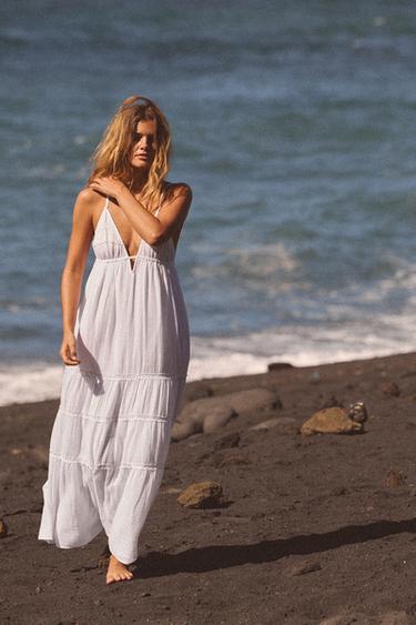 VESTIDO MIDI GASA BORDADOS - Blanco de Zara