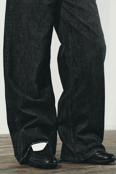 TRF WIDE-LEG HIGH-WAIST JEANS WITH CROSSOVER WAIST - Black by Zara - Image 4