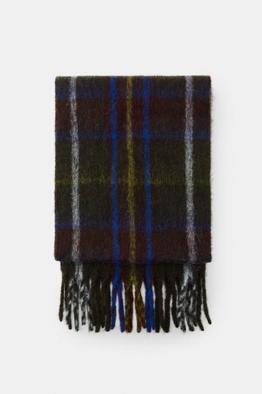 Zara PLAID FRINGED SCARF - Green