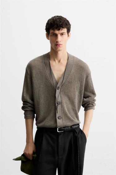 Zara OPEN KNIT TEXTURED CARDIGAN - Brown / Taupe