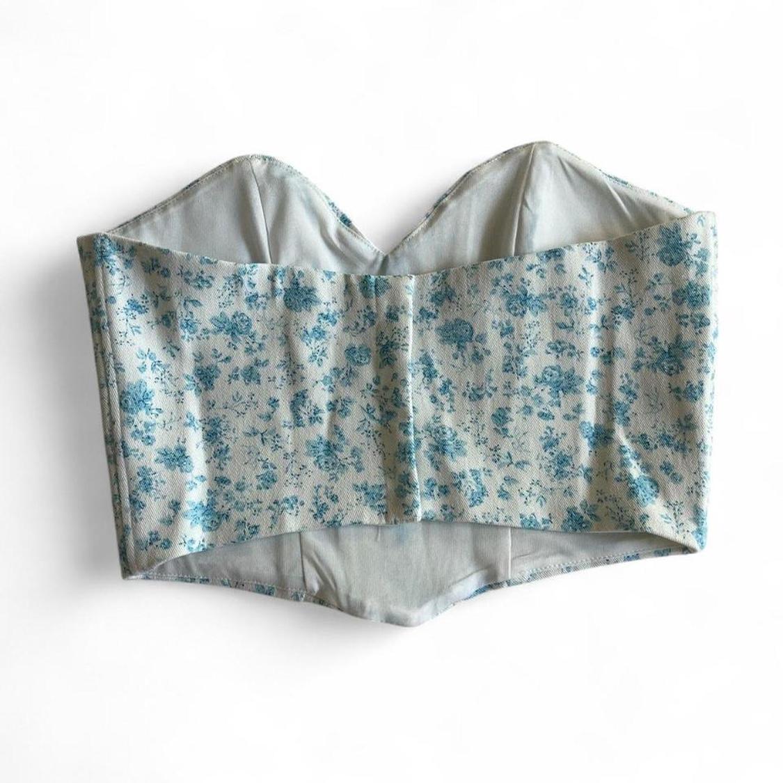 NEW ZARA WHITE AND BLUE FLORAL PRINT CORSET STRAPLESS SWEETHEART NECKLINE SIZE S - Image 3