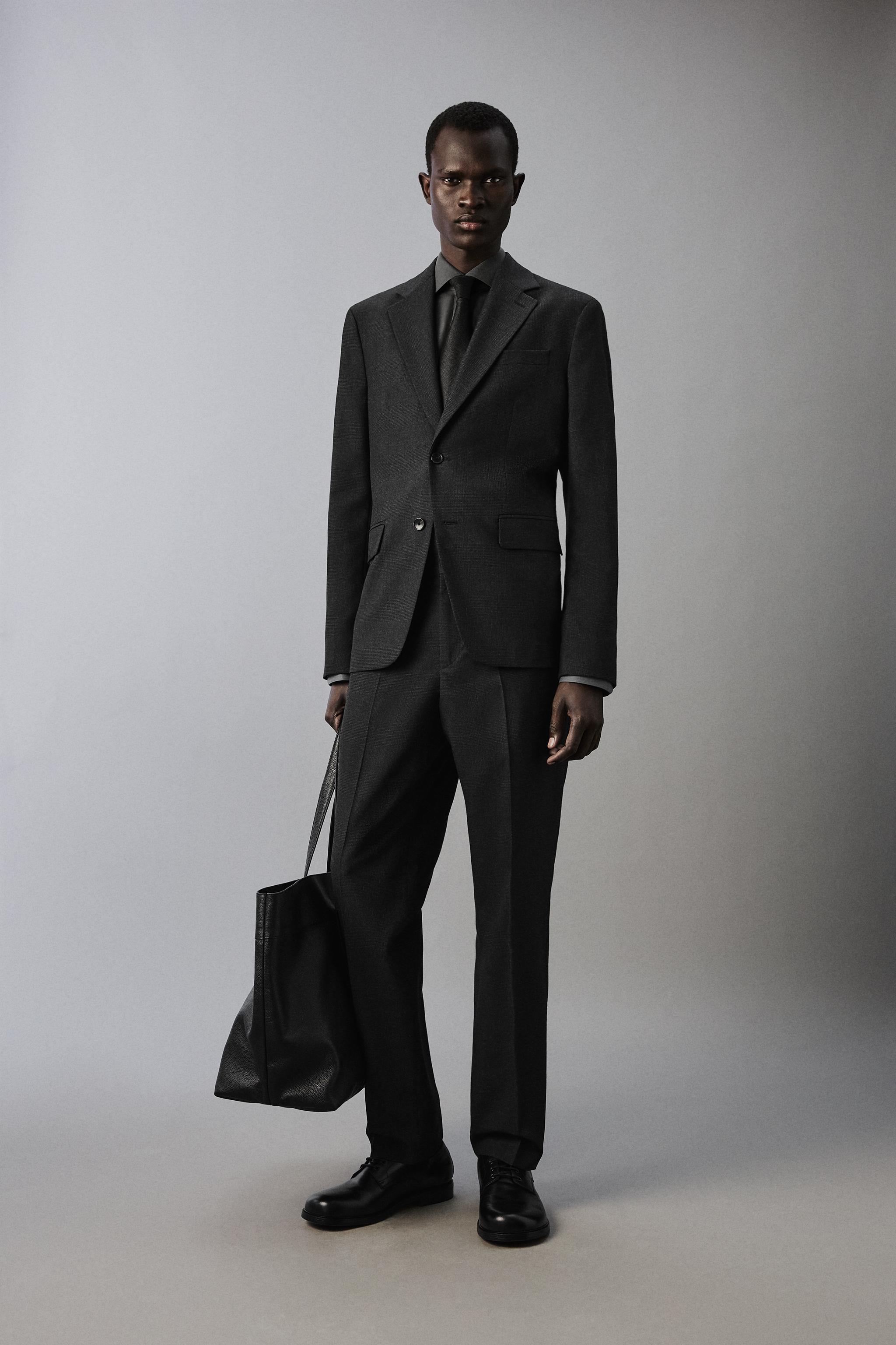 PLAID TEXTURED SUIT PANTS