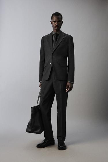 PANTALON DE COSTUME STRUCTURÉ À CARREAUX - Gris anthracite de Zara