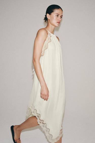ROBE EN MATIÈRES VARIÉES ET DENTELLE ZW COLLECTION - Écru de Zara - Image 5