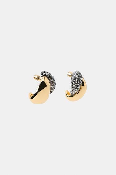 RHINESTONE DOUBLE HOOP EARRINGS - Golden by Zara - Image 2