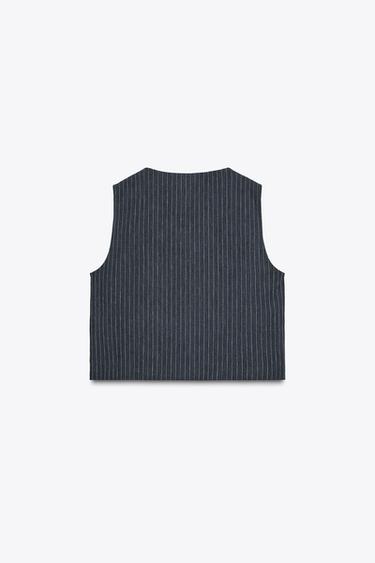 GILET AVEC LIN RAYURES ZW COLLECTION - bleu marine de Zara - Image 5