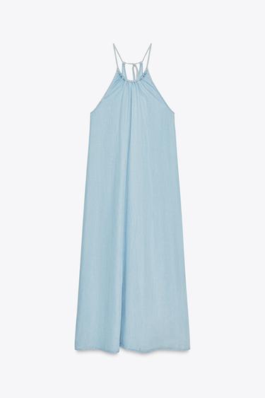 VESTIDO HALTER FRUNCES - Azul claro de Zara