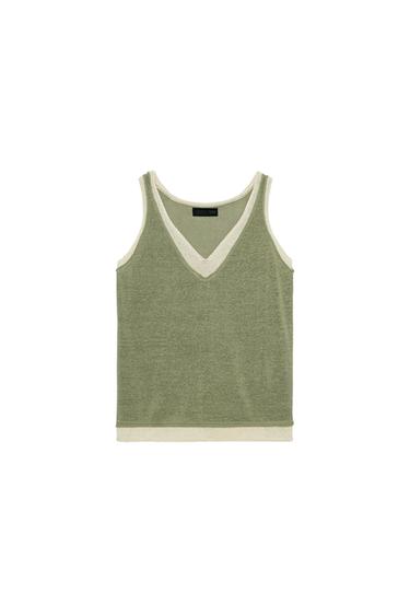 TOP PUNTO COMBINADO - Khaki de Zara