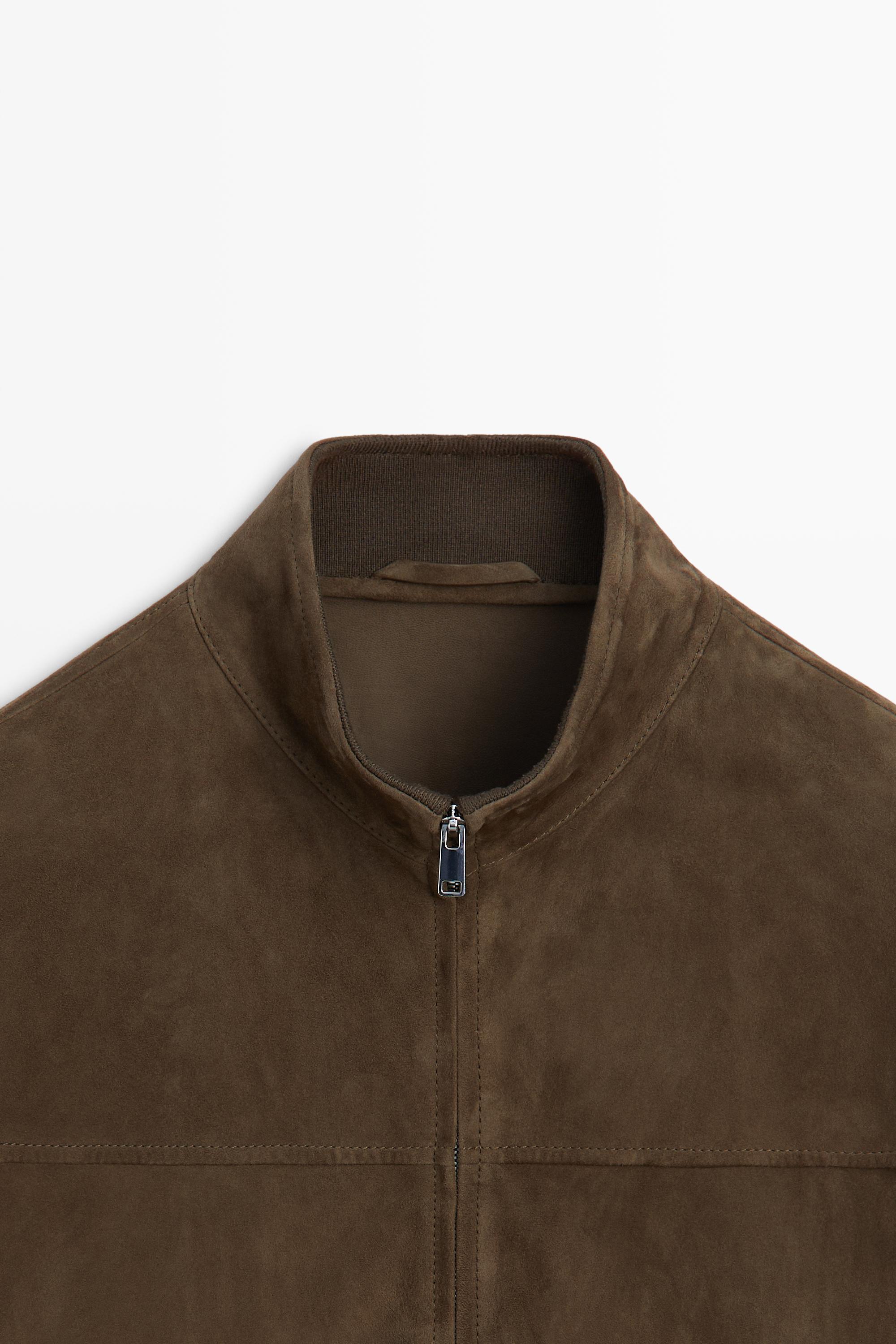 Blouson bomber en cuir et daim