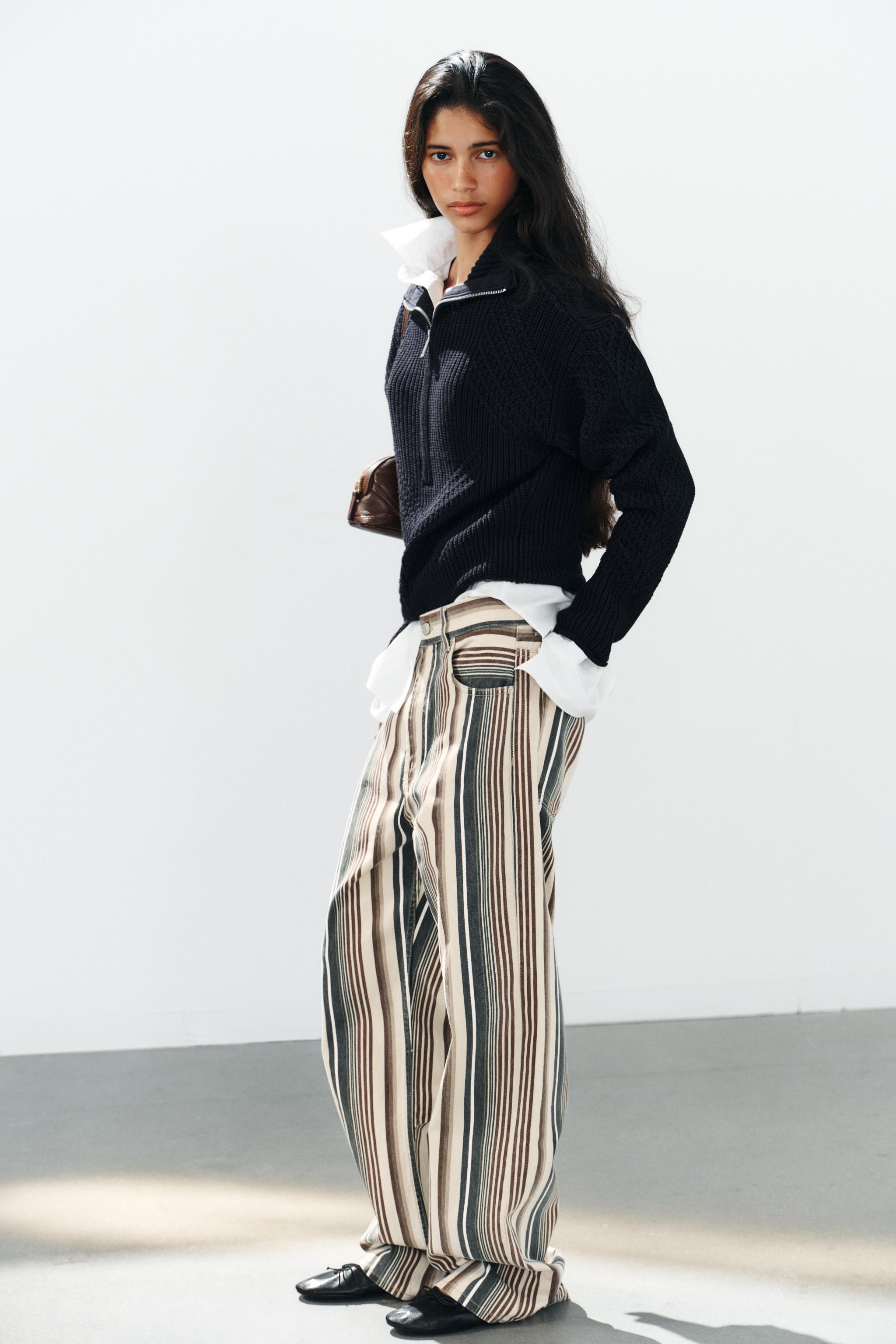 Zara TRF BOYFRIEND ORTA BEL ÇİZGİLİ JEAN görsel 4