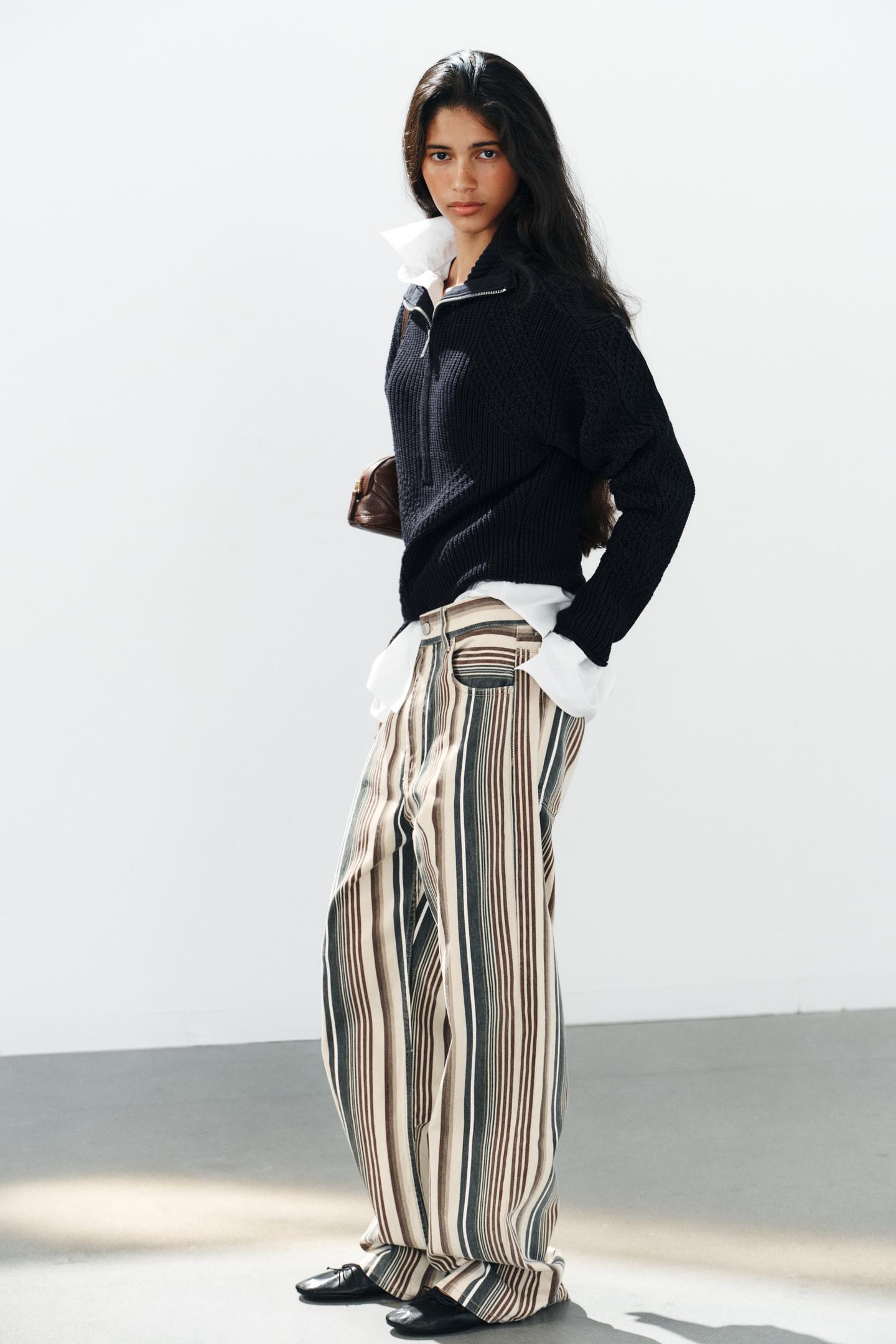 Женские джинсы Zara Trf Mid-Rise Striped Boyfriend, цвет: Полосатый — фото 4