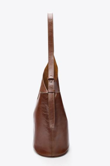 ASYMMETRIC LEATHER BUCKET BAG - Brown by Zara - Image 3