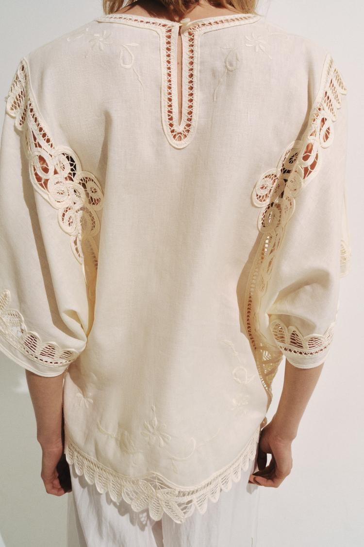 Blusa de mezcla de lino bordada ZW COLLECTION 3