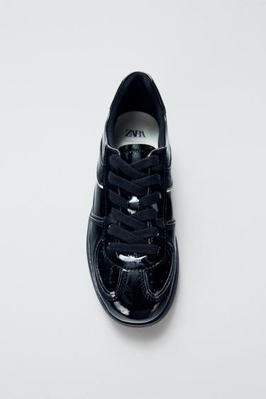 Zara PATENT LEATHER EFFECT SNEAKERS - Black