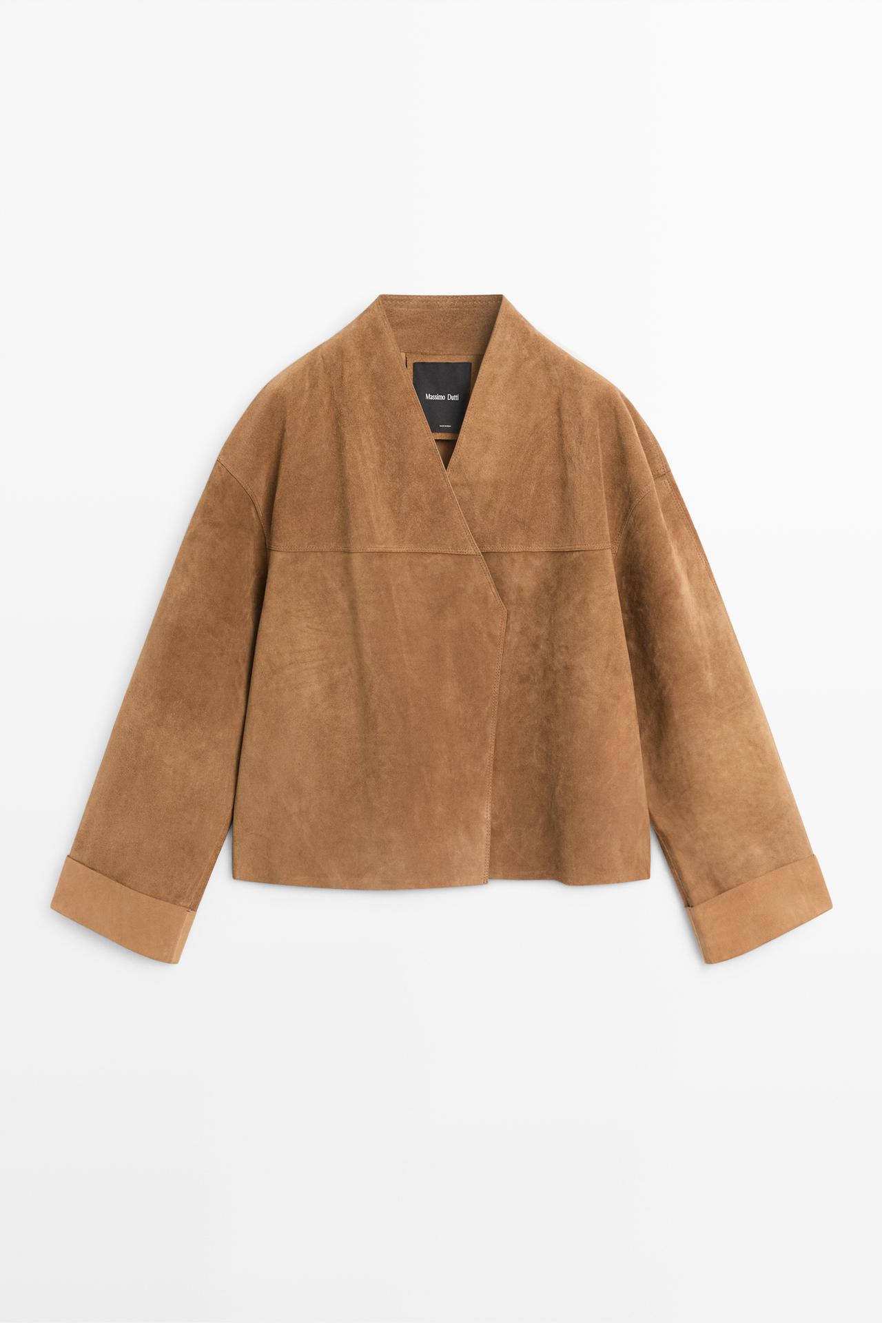 Short double-breasted suede leather jacket — Mustard