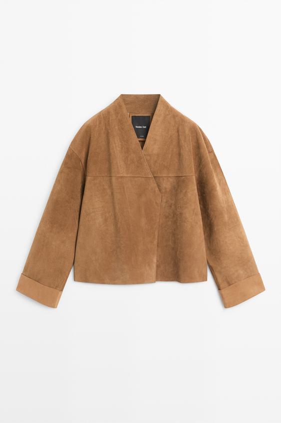 Short double-breasted suede leather jacket from Zara - $590
