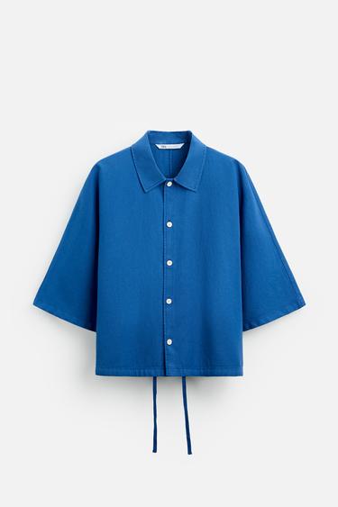 CAMISA BOXY FIT ALGODÓN - LINO - Azul tinta de Zara