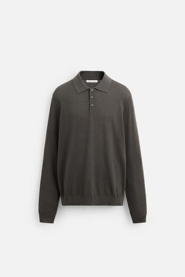 SILK/COTTON KNIT POLO SHIRT - Brown / Green by Zara