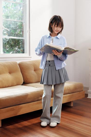 CHECK SKIRT WITH BUTTONS - Blue by Zara