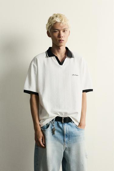 RELAXED FIT TEXTURED EMBROIDERED POLO SHIRT - Oyster-white by Zara