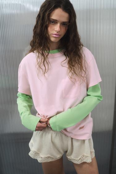 OVERSIZE T-SHIRT WITH POCKET - Pink by Zara