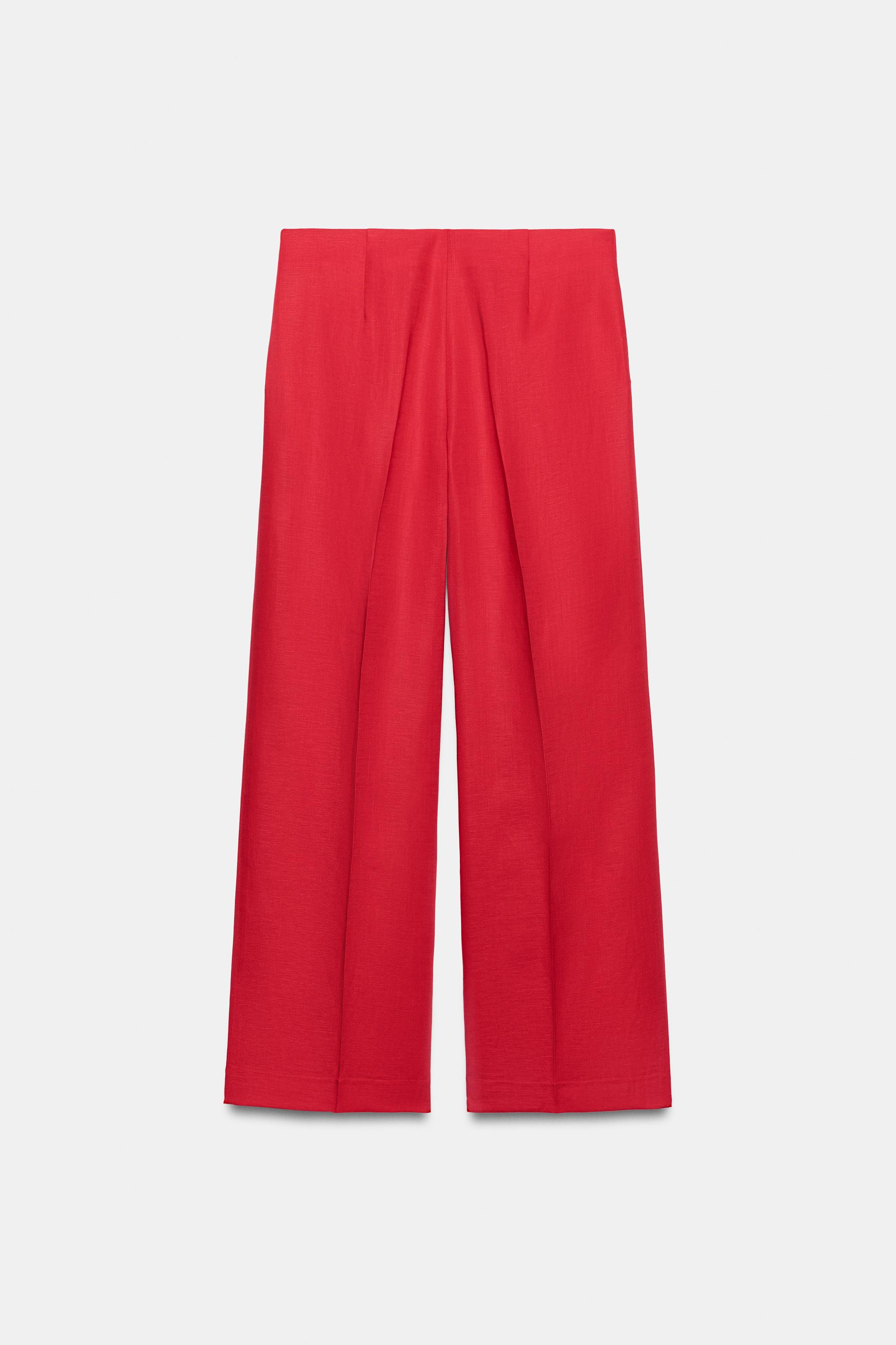 Zara Keten Düz Kesim Pantolon görsel 4