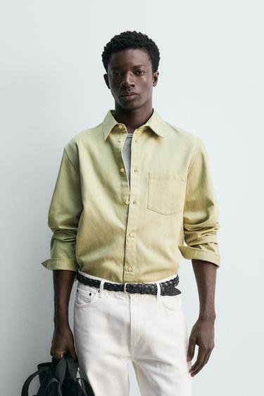 პერანგი ჯინსი FLUIDO REGULAR FIT - Zara-ს Green / Ecru