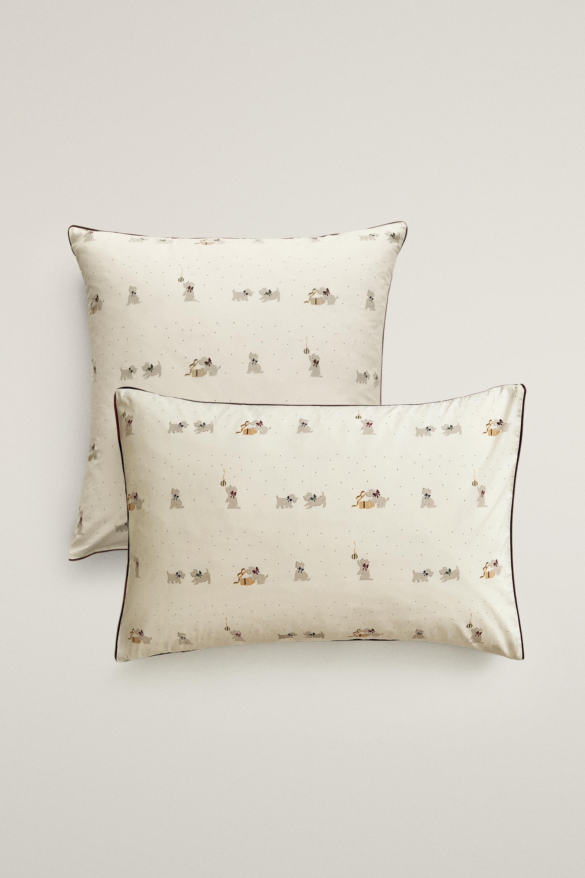 TAIE D’OREILLER ENFANT CHIOTS NOËL COTON (200 FILS)