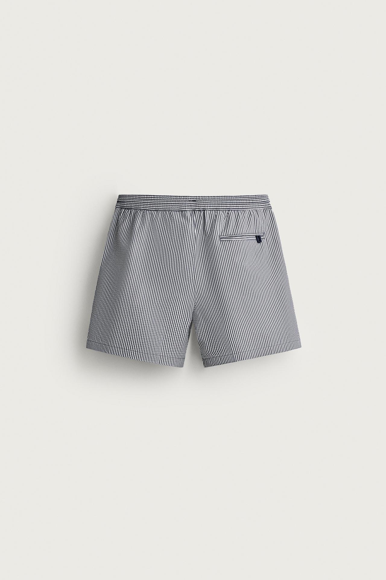 SEERSUCKER MID-LENGTH SWIMSUIT — Navy blue